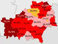 Belarusians in the region  >95%  90–95%  85—90%  <85%