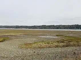 Beach with tide flats and land in distance