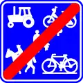 F101c: End of a road or part of a road reserved for farm vehicles, pedestrians, cyclists horse riders and drivers of speed pedelecs