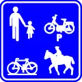 F99a: Start of a road or part of a road reserved for pedestrians, cyclists horse riders and drivers of speed pedelecs