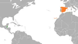 Map indicating locations of Belize and Spain