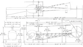 3-view line drawing of the Bell H-13G Sioux