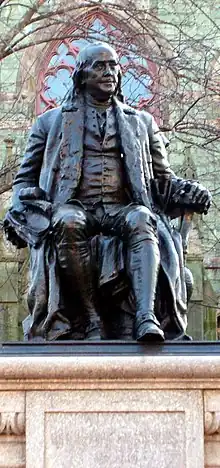 John J. Boyle's 1899 statue of Benjamin Franklin in front of College Hall