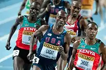 Bernard Lagat en route to victory in the 3000 metres.