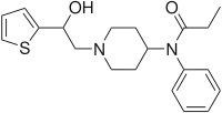 Chemical structure of betahydroxythiofentanyl.