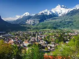 Bex and the Dents du Midi across the Rhone valley