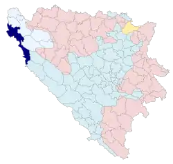 Location of Bihać within Bosnia and Herzegovina.