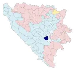 Location of Hadžići within Bosnia and Herzegovina.