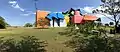 View of the colorful Biomuseo located in Panama City.