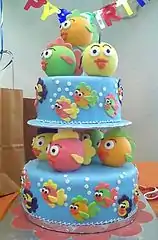 Elaborately layered birthday cake