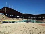 The concrete grandstand of the Warren Ballpark which was built in 1909 and is located in the corner of Arizona Street and Ruppe Road in Bisbee, Az. The Warren Ballpark is one of the oldest professional baseball stadiums in the United States. It has hosted baseball Hall of Famers John McGraw, Connie Mack and Honus Wagner and also some of the members of the Chicago White Sox involved in the 1919 Black Sox Scandal, such as Hal Chase, Chick Gandil and Buck Weaver. The ballpark was listed in the National Register of Historic Places on October 15, 2010 as part of the Bisbee Residential Historic District, reference #10000233.