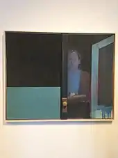 Black Doorway I (1966) by Osborne; it was exhibited as Woman in Doorway in early 1966. Photo taken at the Delaware Art Museum in 2017.