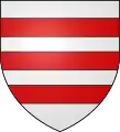 Argent, three bars gules