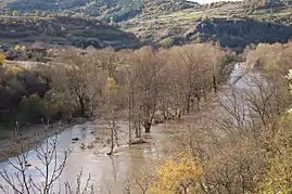 In the distance: the church of Saint-Roch, perched on its volcanic promontory above the flooded Allier in November 2008