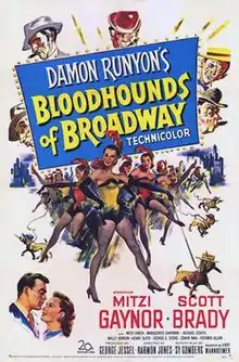 Mitzi Gaynor and the cast (including bloodhounds) in the theatrical release poster for Bloodhounds of Broadway