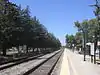 A suburban railroad station platform