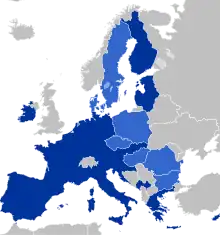 Image 29Cyprus is part of a monetary union, the eurozone (dark blue) and of the EU single market. (from Cyprus)