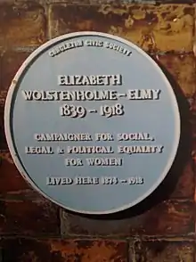 Blue plaque for Elizabeth Clarke Wolstenholme Elmy at Buxton House.