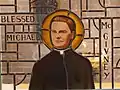 A stained glass window of Blessed Michael McGivney at the Parish of St. Catherine of Siena in Trumbull, Connecticut