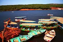 Boats on the Venna lake in Mahabaleshwar.