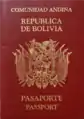 Older wine-coloured Bolivian passport type showing Andean Community of Nations added to the title.