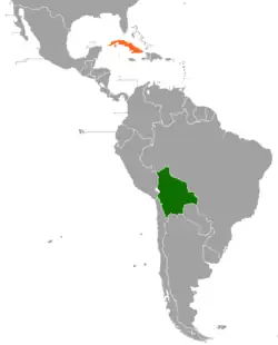 Map indicating locations of Bolivia and Cuba