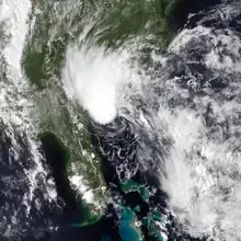 A disorganized Tropical Storm Bonnie positioned southeast of South Carolina on May 28