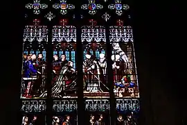 Stained Glass of the Kings, representation of the Black Prince kneeling before the Bishop of Amenieu