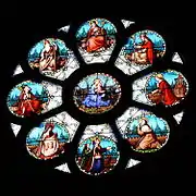 Grand Glass, Left Side of the Nave, representation of saints around the Virgin