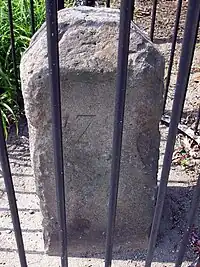 Milestone along the boundary of the original District of Columbia set in 1792 and now marking the boundary between Washington, D.C., and Maryland in the United States.