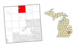 Location within Oakland County (red) and the administered village of Ortonville (pink)