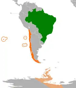 Map indicating locations of Brazil and Chile