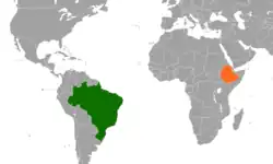 Map indicating locations of Brazil and Ethiopia