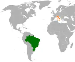 Map indicating locations of Brazil and Italy