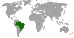 Map indicating locations of Brazil and New Zealand