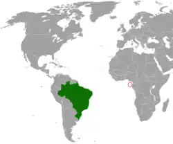 Map indicating locations of Brazil and São Tomé and Príncipe