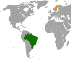 Map indicating locations of Brazil and Sweden