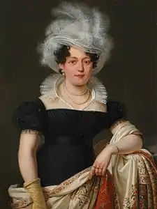 Portrait of a woman with a feather hat, signed "Brice".