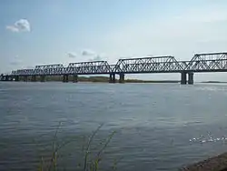 Bridge over the Ob River in Kamen-na-Obi, the administrative center of the district