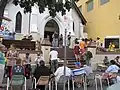 On the last Saturday of the month the church holds a free community barbecue.