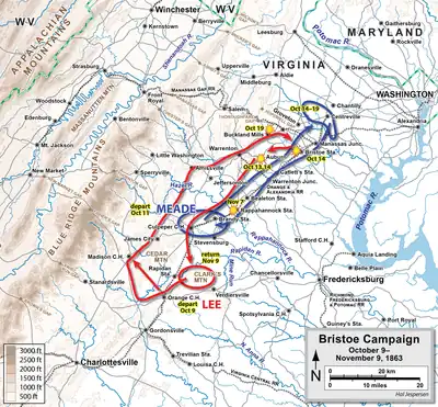 A map of the Bristoe Campaign