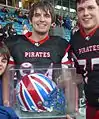 Britbowl XXV trophy with WR Jamie McLaughlin and OL Andrew MacIver