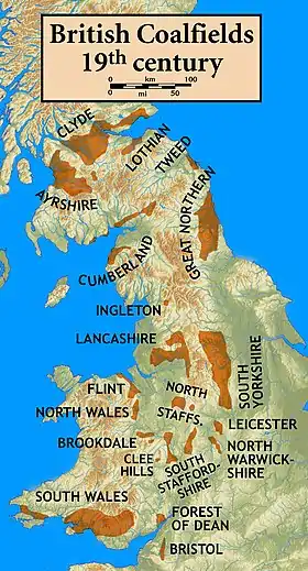 Map of 19th-century coalfields in Great Britain