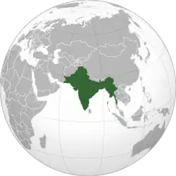 Territory claimed by the Provisional Government of India shown in dark green