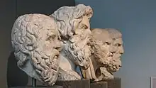 Image 10The carved busts of four ancient Greek philosophers, on display in the British Museum. From left to right: Socrates, Antisthenes, Chrysippus, and Epicurus. (from Ancient Greece)