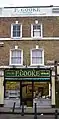 F Cooke's pie and mash shop stands at the southern entrance to Broadway Market. (January 2006)