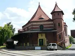 Old railway building at the old brewery