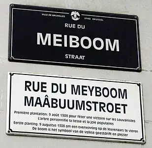 Wall plaque at the corner of the Rue des Sables and the Rue du Meyboom