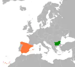 Map indicating locations of Bulgaria and Spain