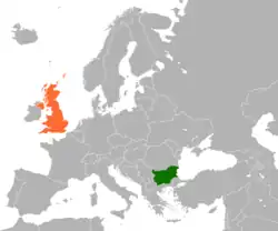 Map indicating locations of Bulgaria and United Kingdom